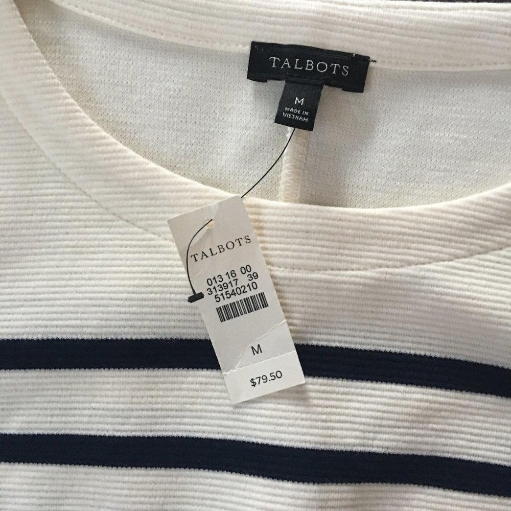 Talbots Cream Navy Stripe Color Block Top - image 3